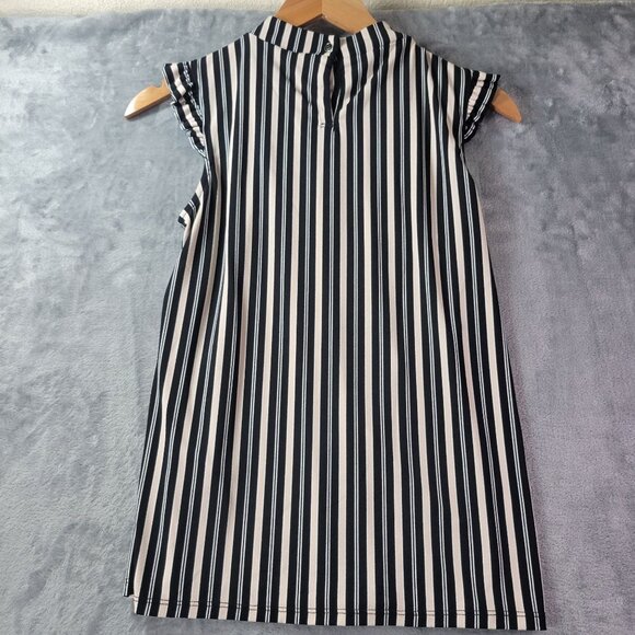 Adrianna Papell Womens Sleeveless Top XS Black White Striped Ruffle Neck Career - Picture 7 of 9